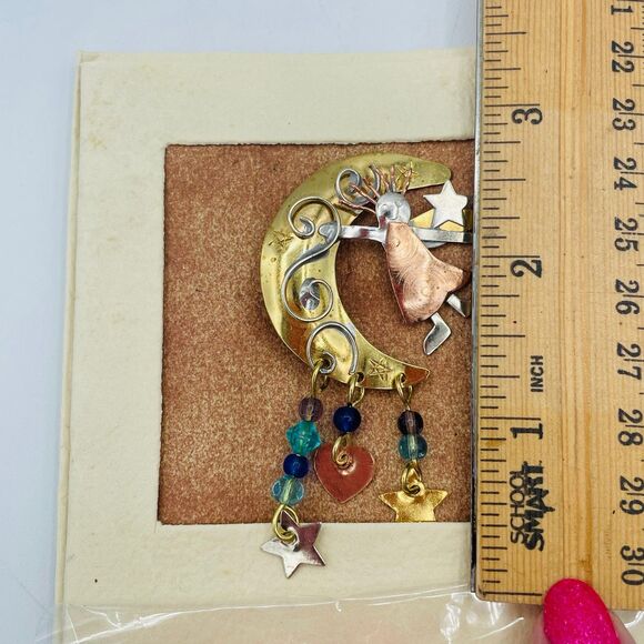 Luna Angel Decorative Metal Beaded Pin Girl on Moon Hand Crafted for Chico's NEW - Picture 4 of 4